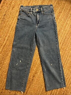 J. Crew Straight Leg Jeans in Dark Blue with Paint-Splatter